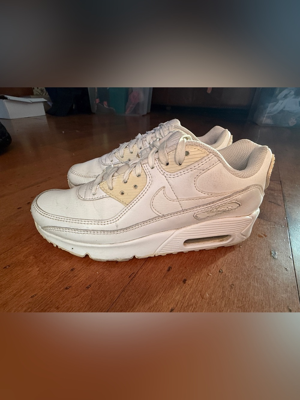 Nike Air Max Off-White Leather Style Sneakers, Sz 5.5y, guc